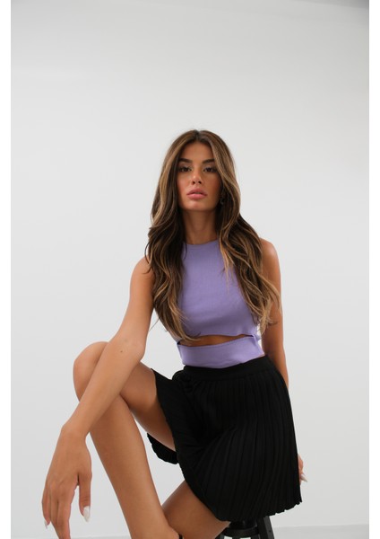 Pencere Detay Lila Triko Bluz fırsatları