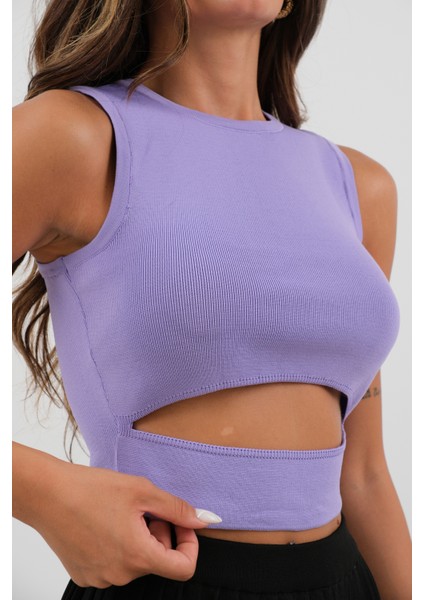 Pencere Detay Lila Triko Bluz indirimleri