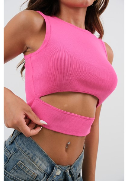 Pencere Detay Pembe Triko Bluz indirimleri