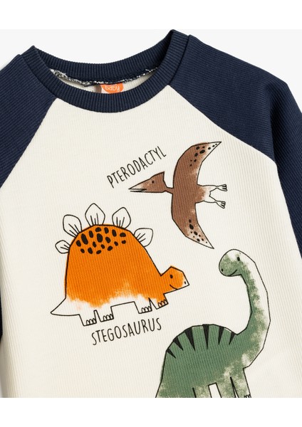 Dinozorlu Sweatshirt Bisiklet Yaka Uzun Kollu