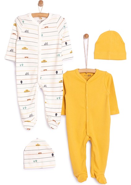 HelloBaby Yenidoğan 2'li Patikli Tulum Şapka Set Unisex