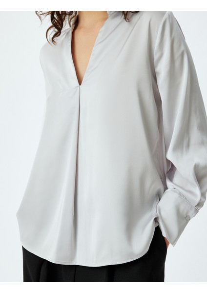 Saten Bluz Hakim Yaka Manşetli Uzun Kollu indirimleri