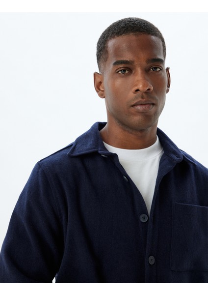 Uzun Kollu Gömlek Cep Detaylı Pamuk Karışımlı