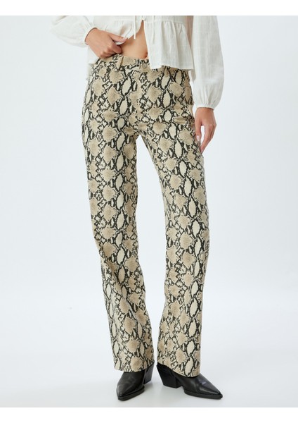 Yılan Derisi Görünümlü Pantolon Straight Fit Düz Paça Düğmeli - Straight Fit Jean modelleri