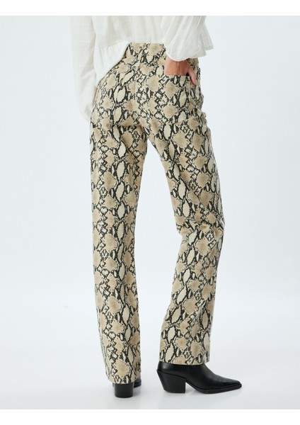 Yılan Derisi Görünümlü Pantolon Straight Fit Düz Paça Düğmeli - Straight Fit Jean fırsatları