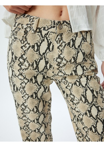 Yılan Derisi Görünümlü Pantolon Straight Fit Düz Paça Düğmeli - Straight Fit Jean indirimleri