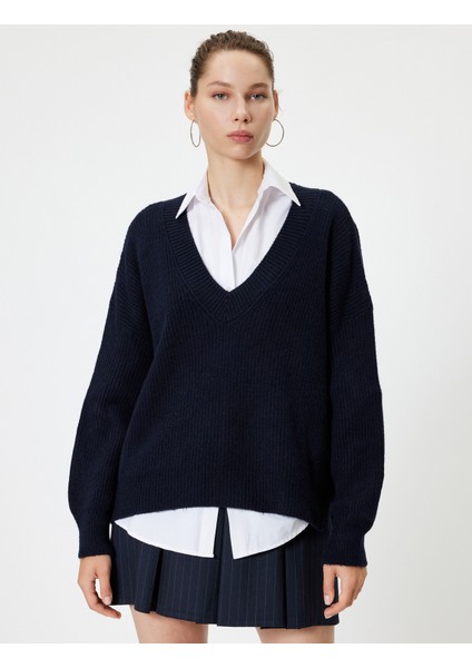 V Yaka Basic Uzun Triko Kazak modelleri