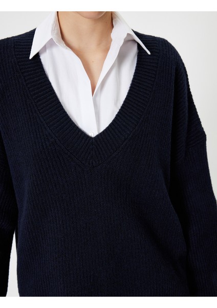 V Yaka Basic Uzun Triko Kazak indirimleri