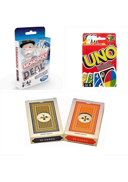 Uno,monopoly Deal ve 2 Deste Iskambil Kağıdı