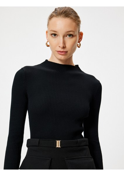 Basic Dik Yaka Triko Kazak Uzun Kollu fiyatları