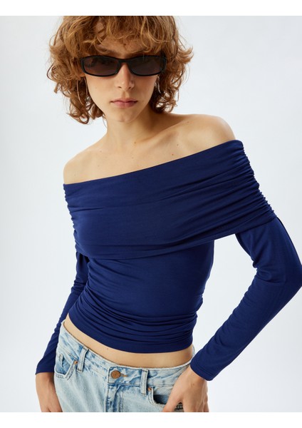 Uzun Kollu Tişört Madonna Yaka Drapeli Slim Fit fiyatları