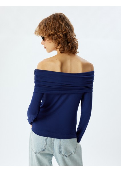 Uzun Kollu Tişört Madonna Yaka Drapeli Slim Fit fırsatları