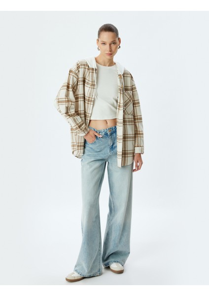 Oduncu Gömleği Oversize Kapüşonlu Cep Detaylı Düğmeli