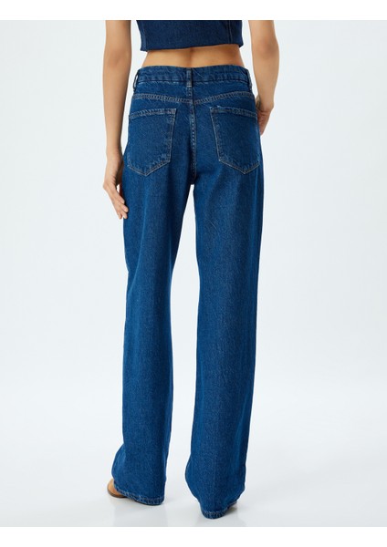 Yüksek Bel Kot Pantolon Düz Paça Düğmeli Pamuklu - Straight Fit Jean fırsatları