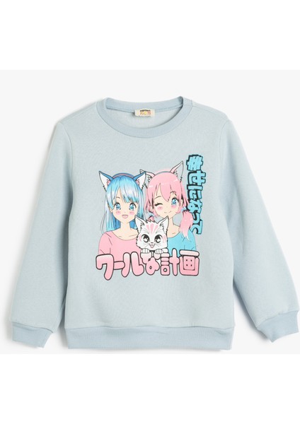Sweatshirt Anime Baskılı Uzun Kollu Bisiklet Yaka
