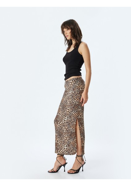 Leopar Etek Uzun Kalem Form Yırtmaç Detaylı Slim Fit