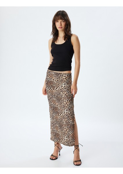 Leopar Etek Uzun Kalem Form Yırtmaç Detaylı Slim Fit
