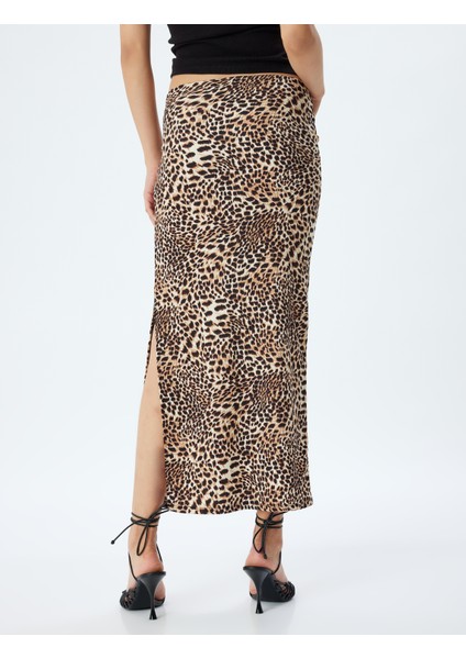 Leopar Etek Uzun Kalem Form Yırtmaç Detaylı Slim Fit