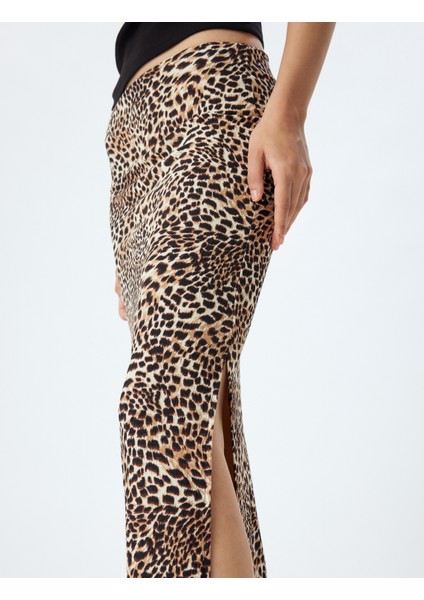 Leopar Etek Uzun Kalem Form Yırtmaç Detaylı Slim Fit