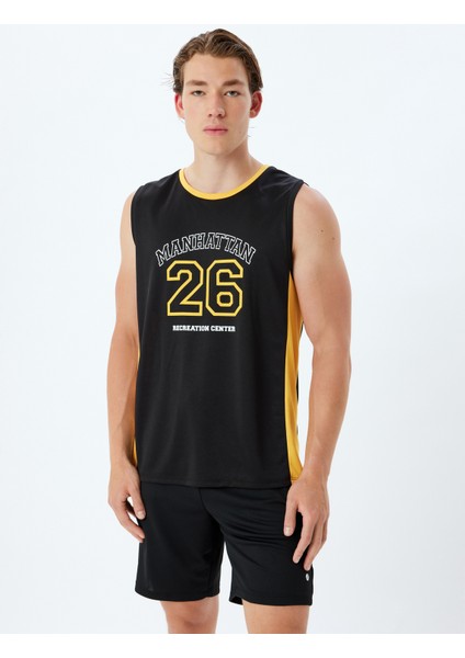 Spor Atlet Slogan Baskılı Biyeli Bisiklet Yaka Kolsuz modelleri