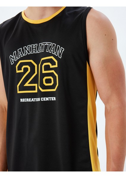 Spor Atlet Slogan Baskılı Biyeli Bisiklet Yaka Kolsuz indirimleri