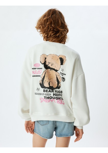 Oversize Sweatshirt Ayı Temalı Arkası Baskılı Bisiklet Yaka Şardonlu fırsatları