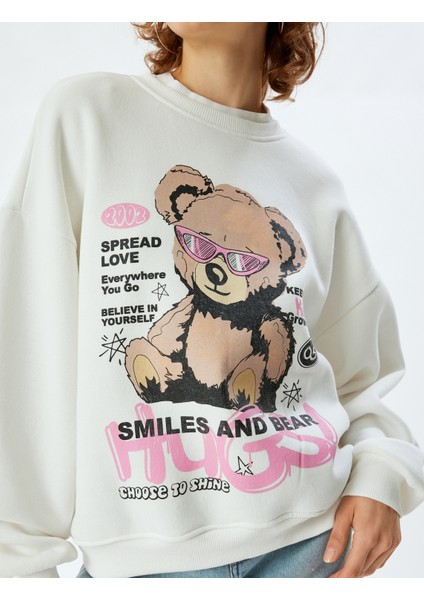 Oversize Sweatshirt Ayı Temalı Arkası Baskılı Bisiklet Yaka Şardonlu indirimleri