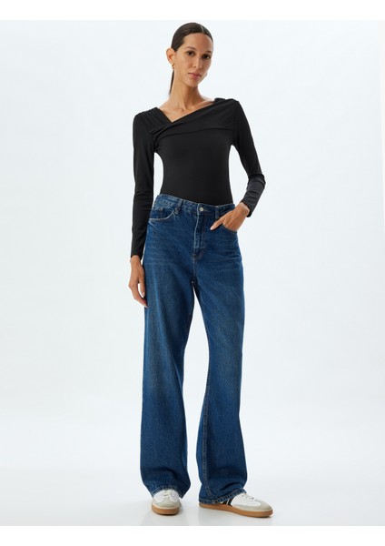 Asimetrik Yaka Bluz Uzun Kollu Slim Fit fiyatları