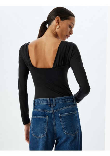 Asimetrik Yaka Bluz Uzun Kollu Slim Fit fırsatları