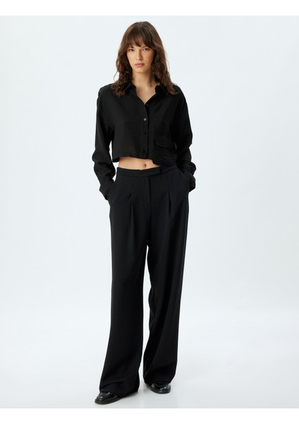 Uzun Kollu Crop Gömlek Bol Kalıp Viskon Tencel™ Kumaş