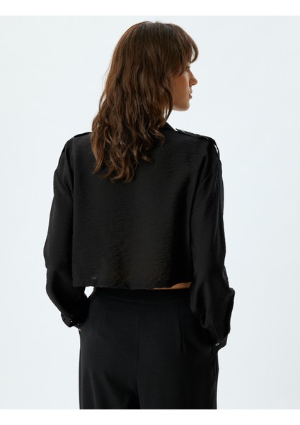 Uzun Kollu Crop Gömlek Bol Kalıp Viskon Tencel™ Kumaş fırsatları