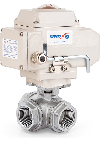 DN40 - 1 1/2" 220 V Ac Elektrikli Aktüatörlü Dişli Küresel Vana 3 Yollu L Port