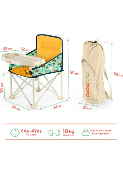 Plus 0-4 Yaş Portatif Katlanır Yükseltici Mama Sandalyesi Bebek Çocuk Kamp Sandalyesi