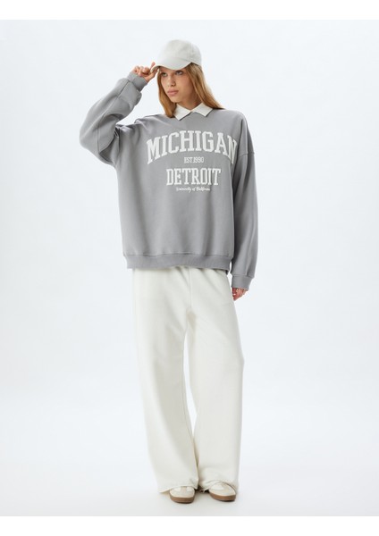 Bisiklet Yaka Sweatshirt Oversize Kolej Baskılı Uzun Kollu Şardonlu fiyatları