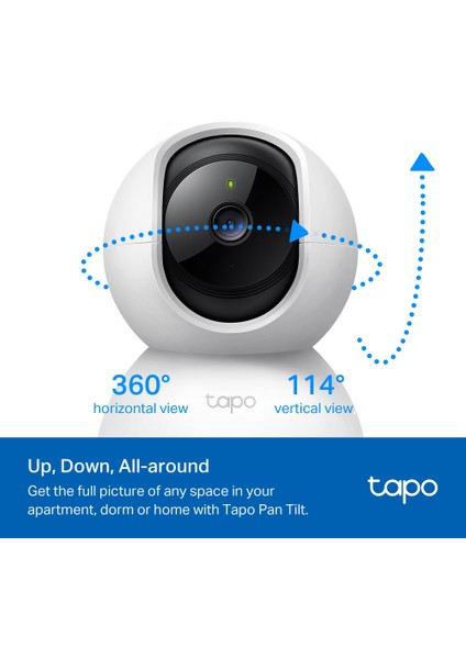 Tapo C200C, 1080P Full Hd, Hareket Tespit ve Takibi, 360°, 9m Gece Görüşü, Çift Yönlü Ses, Sesli Alarm, Bulut/yerel Depolama, Bebek Ağlaması Tespiti, Iç Mekan Wi-Fi Güvenlik Kamerası