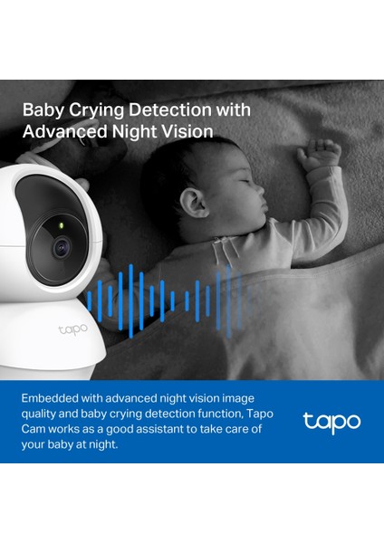 Tapo C200C, 1080P Full Hd, Hareket Tespit ve Takibi, 360°, 9m Gece Görüşü, Çift Yönlü Ses, Sesli Alarm, Bulut/yerel Depolama, Bebek Ağlaması Tespiti, Iç Mekan Wi-Fi Güvenlik Kamerası