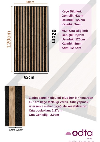 60X120CM Mdf Akustik Ahşap Duvar Paneli, Ek Silikon ve Vidalı, Atlantik Çam Rengi, Yalıtım Destekli