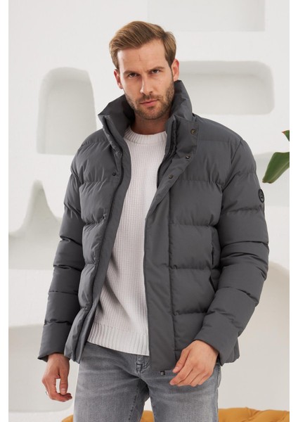 Erkek Dik Yaka Yağmur ve Rüzgar Geçirmez Puffer Mont Antrasit - 775DNGR fiyatları