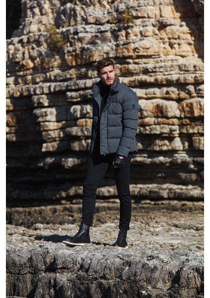 Erkek Dik Yaka Yağmur ve Rüzgar Geçirmez Puffer Mont Antrasit - 775DNGR modelleri