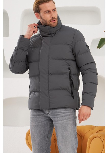Erkek Dik Yaka Yağmur ve Rüzgar Geçirmez Puffer Mont Antrasit - 775DNGR indirimleri