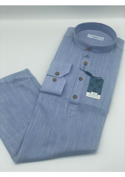 Slim Fit Uzun Kol Hakim Yaka Yarım Patlı Erkek Gömlek Açık Mavi indirimleri