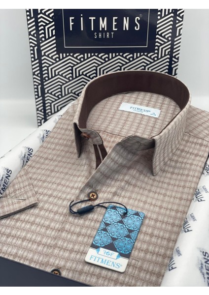 Fitmens Klasik Kısa Kol Desenli Hediye Kutulu Erkek GÖMLEK(CODE:C.513) - Kahverengi fiyatları