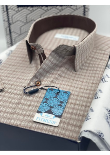 Fitmens Klasik Kısa Kol Desenli Hediye Kutulu Erkek GÖMLEK(CODE:C.513) - Kahverengi modelleri