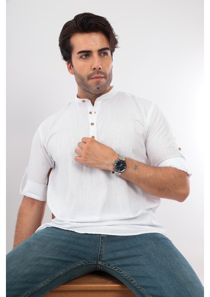 Fitmens Slim Fit Uzun Kol Hakim Yaka Yarım Patlı Hediye Kutulu Erkek Gömlek - Beyaz fiyatları