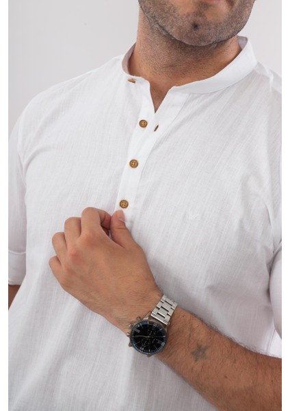 Fitmens Slim Fit Uzun Kol Hakim Yaka Yarım Patlı Hediye Kutulu Erkek Gömlek - Beyaz modelleri