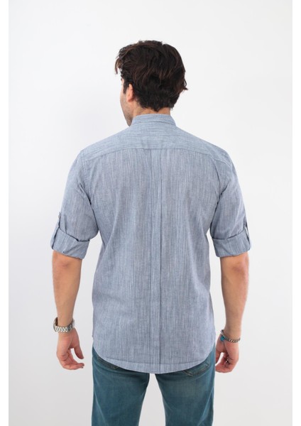 Slim Fit Uzun Kol Hakim Yaka Yarım Patlı Erkek Gömlek Indigo fırsatları