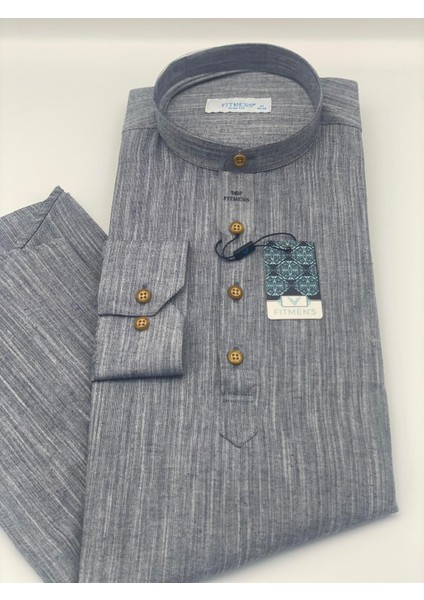 Slim Fit Uzun Kol Hakim Yaka Yarım Patlı Erkek Gömlek Indigo indirimleri