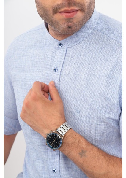 Fitmens Slim Fit Uzun Kol Hakim Yaka Hediye Kutulu Erkek Gömlek (Code:p.flam Keten Ekose) - Mavi fiyatları