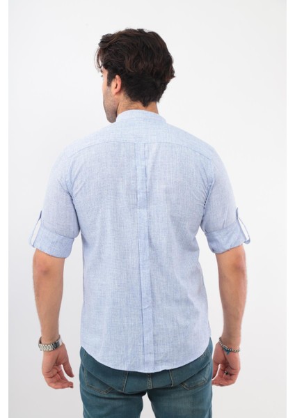 Fitmens Slim Fit Uzun Kol Hakim Yaka Hediye Kutulu Erkek Gömlek (Code:p.flam Keten Ekose) - Mavi modelleri