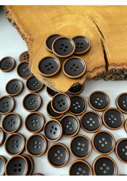 17,5 mm Siyah-Kahverengi Polyester Düğme (15 Adet)